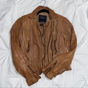 ALLSAINTS SPITALFIELDS |  tan lamb skin leather jacket UK 10